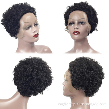 Cheap unprocessed lace pixel bob wigs Pre-plucked short pixel curly wig lace wigs for black women kinky curly short